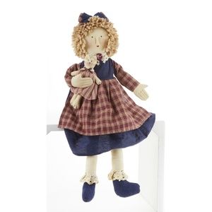 Country Farmhouse Cloth Rag Doll w Kitty Cat 18" Delton NWT